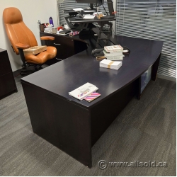 Espresso Bow Front L Suite Office Desk w/ Client Knee Space